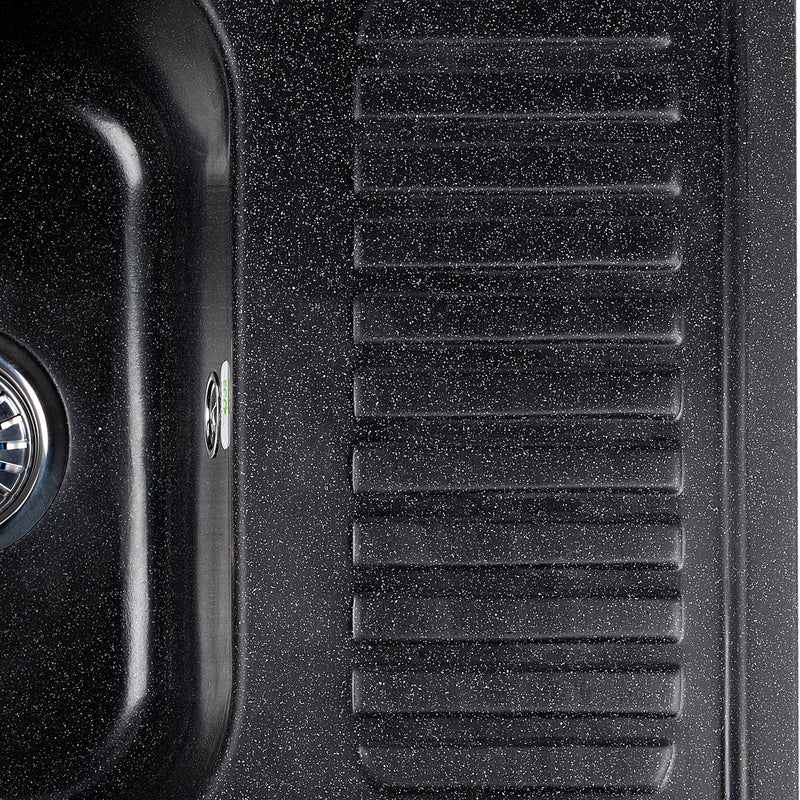 Konyhai mosogató téglalap alakú Ecostone csepegtetős, 640x490mm méretű, kompozit anyagból, fekete színű