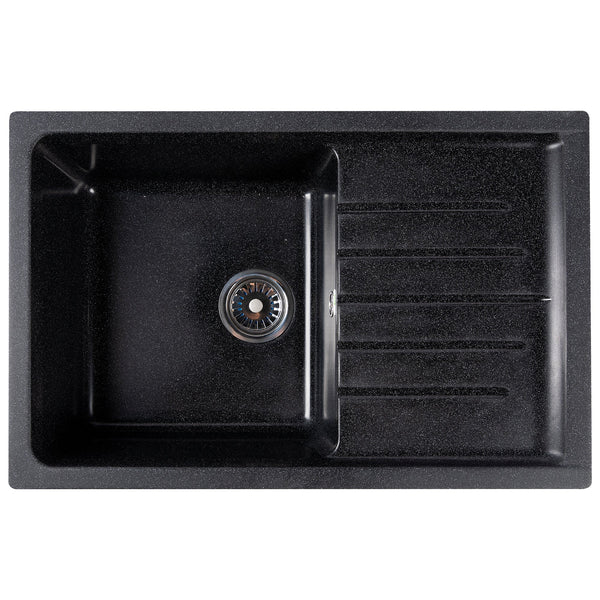 Konyhai mosogató téglalap alakú Ecostone csepegtetős, 750x495mm méretű, kompozit anyagból, fekete színű