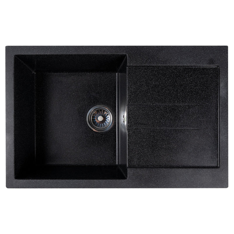 Konyhai mosogató téglalap alakú Ecostone csepegtetős, 770x495mm méretű, kompozit anyagból, fekete színű