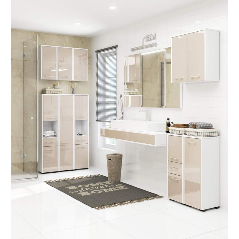 Fürdőszoba szekrény Fin függő 2 ajtóval 2 polccal 60 x 60 x 22.5 cm fehér fényes capuccino