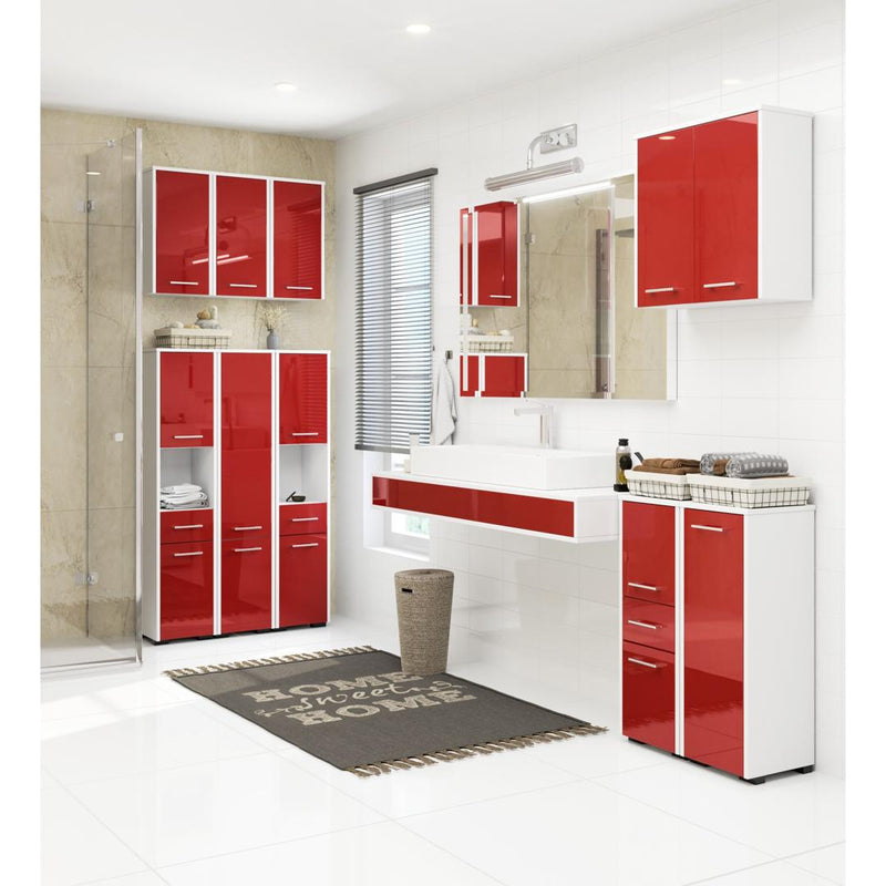 Fürdőszoba szekrény Fin függő 2 ajtóval 2 polccal 60 x 60 x 22.5 cm fehér piros