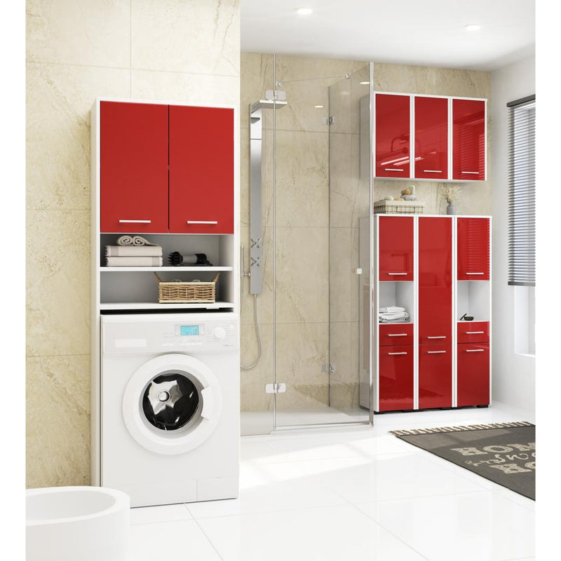 Fürdőszoba szekrény Fin 2 ajtóval 30 x 140 x 30 cm fehér piros