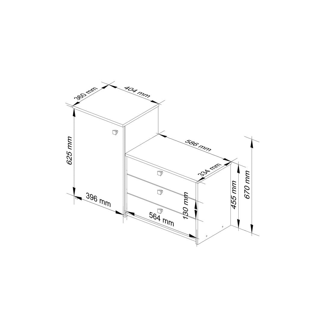 Cipőtároló 1 ajtóval 3 fiókkal 98.4 x 68-43 x 33 cm égerfa