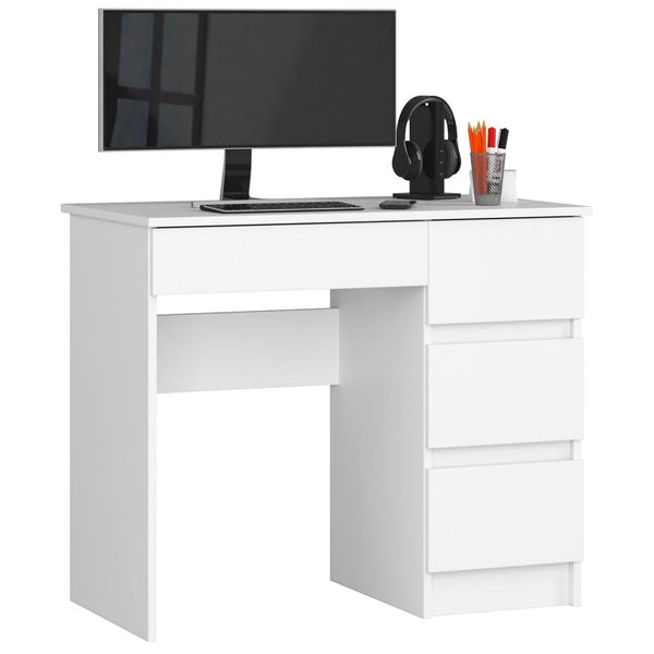 Jobb oldali számítógép íróasztal 4 fiókkal 90 x 77 x 50 cm fehér