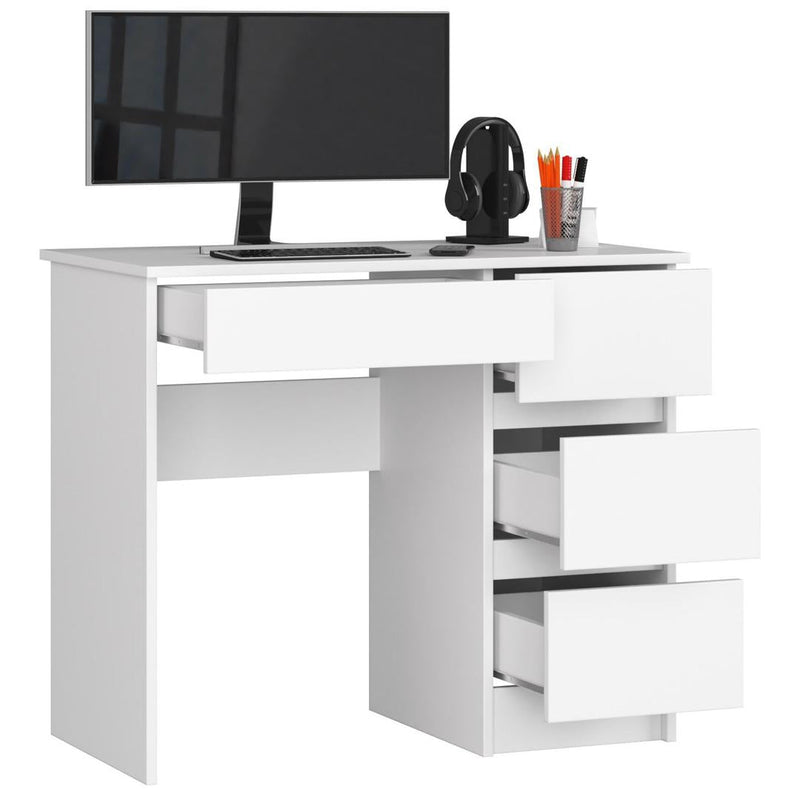 Jobb oldali számítógép íróasztal 4 fiókkal 90 x 77 x 50 cm fehér