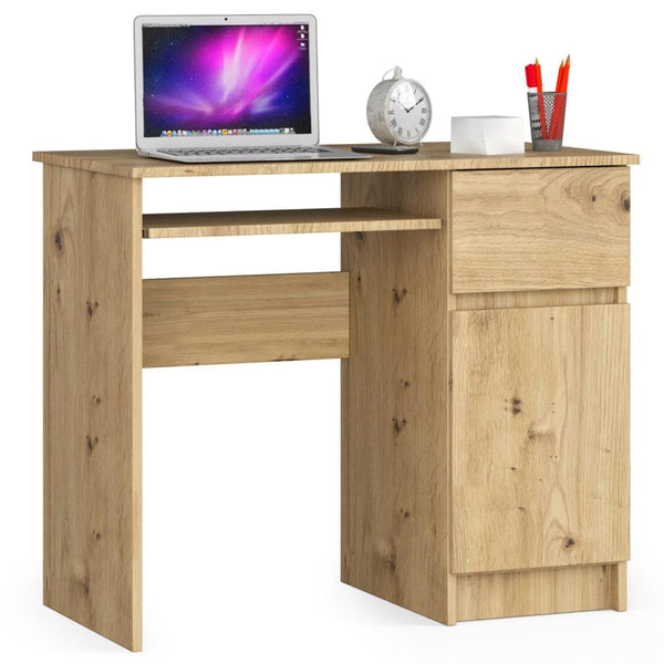 Jobb oldali számítógép íróasztal 1 ajtóval 1 fiókkal és 2 polccal 90 x 77 x 50 cm kézműves tölgy