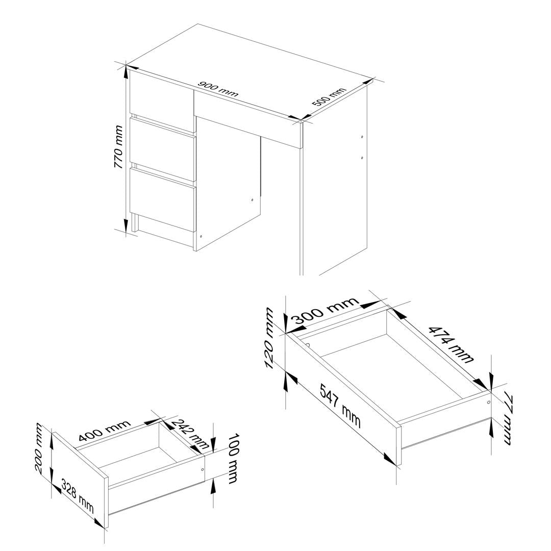 Számítógépasztal balos 4 fiókkalkal 90 x 77 x 50 cm fehér antracit