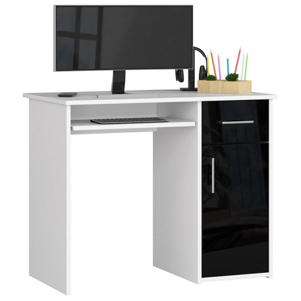 Számítógépasztal jobbos 1 ajtóval 1 fiókkal és billentyűzet tartóval 90 x 74 x 50 cm fehér fekete