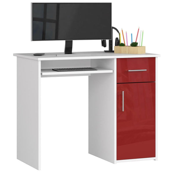 Számítógépasztal 1 ajtóval 1 fiókkal 90 x 74 x 50 cm fehér piros