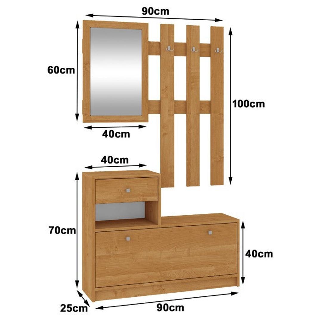 Fogas tükörrel és cipőtartóval 90 x 25 x 170 cm égerfa