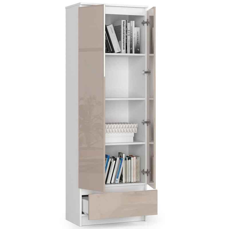 Könyves szekrény 2 ajtóval 1 fiókkal 4 polccal 60 x 180 x 35 cm fehér barna