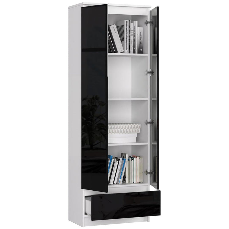 Könyves szekrény 2 ajtóval 1 fiókkal 4 polccal 60 x 180 x 35 cm fekete fehér