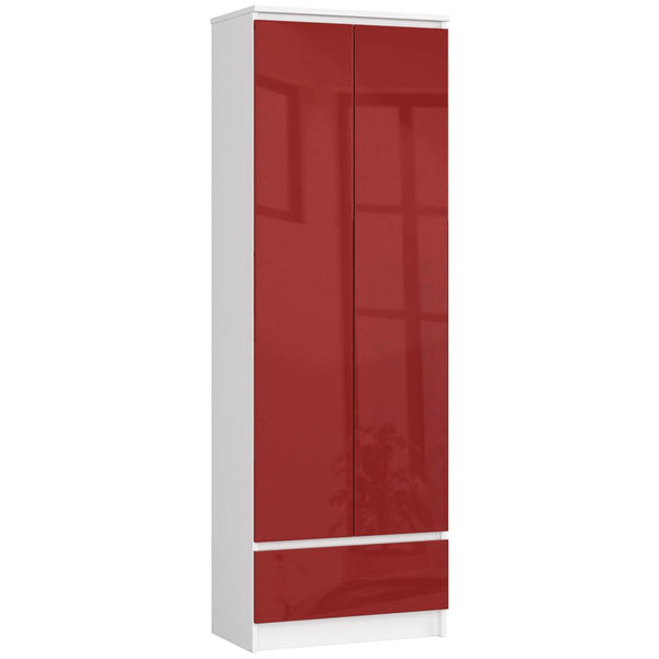Könyves szekrény 2 ajtóval 1 fiókkal 4 polccal 60 x 180 x 35 cm fehér piros
