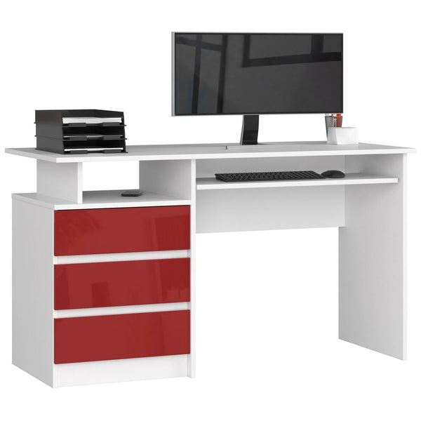 Számítógépasztal 3 fiókkalkal és billentyűzet tartóval 135 x 77 x 60 cm fehér piros