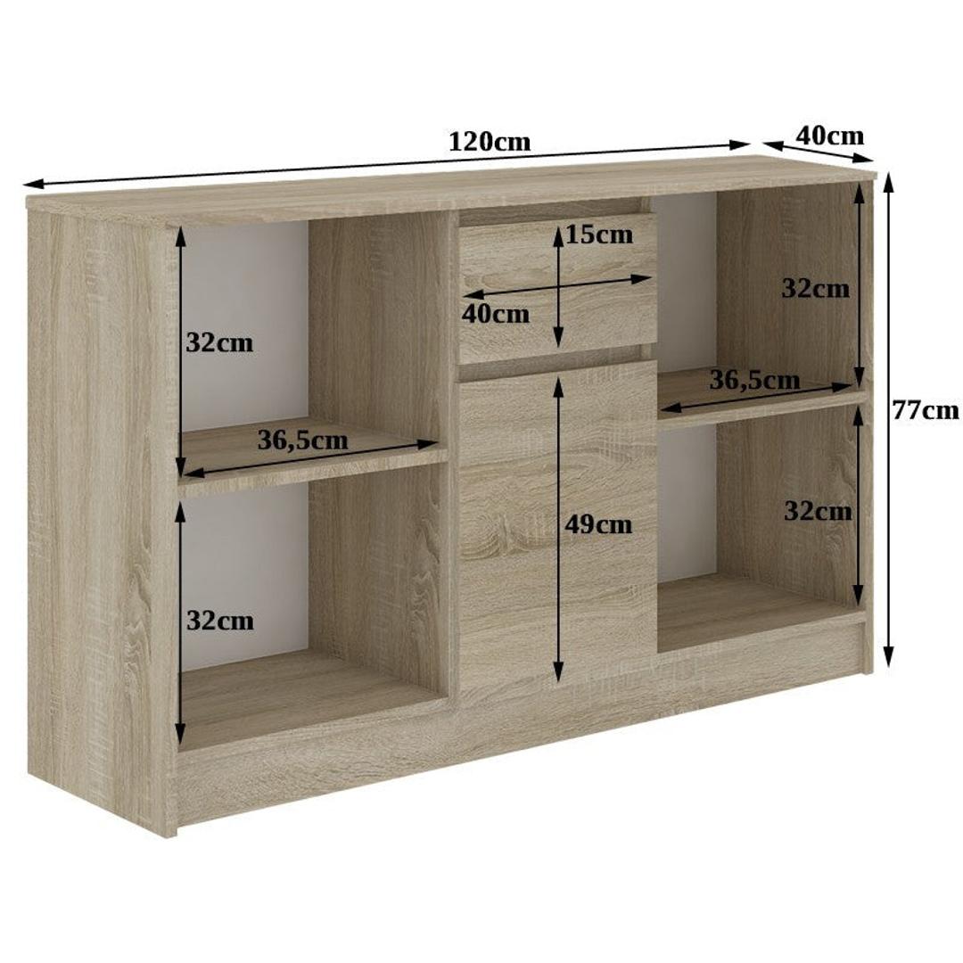 Komód 1 ajtóval 1 fiókkal 120 x 77 x 40 cm sonoma