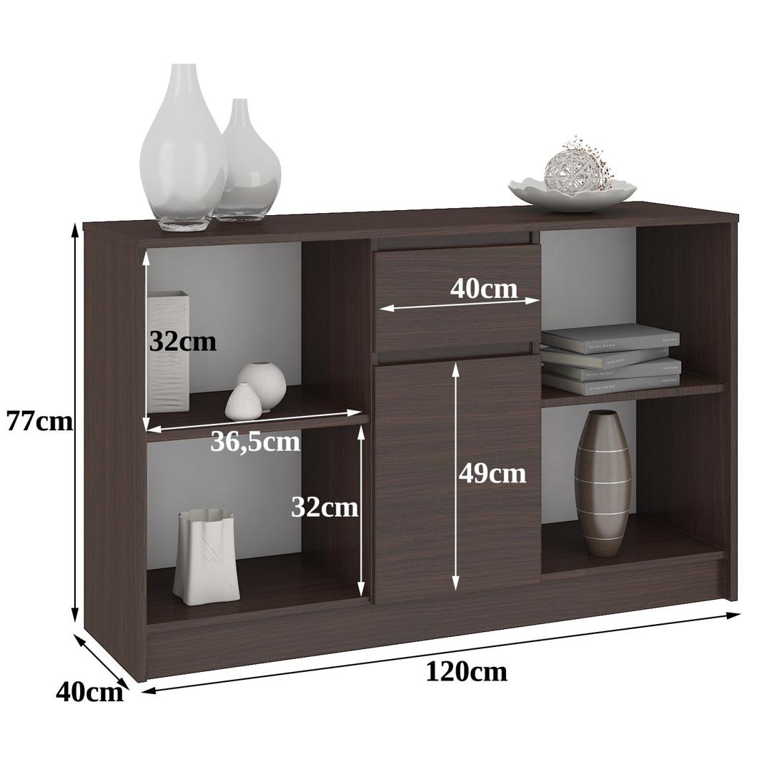 Komód 1 ajtóval 1 fiókkal 120 x 77 x 40 cm wenge