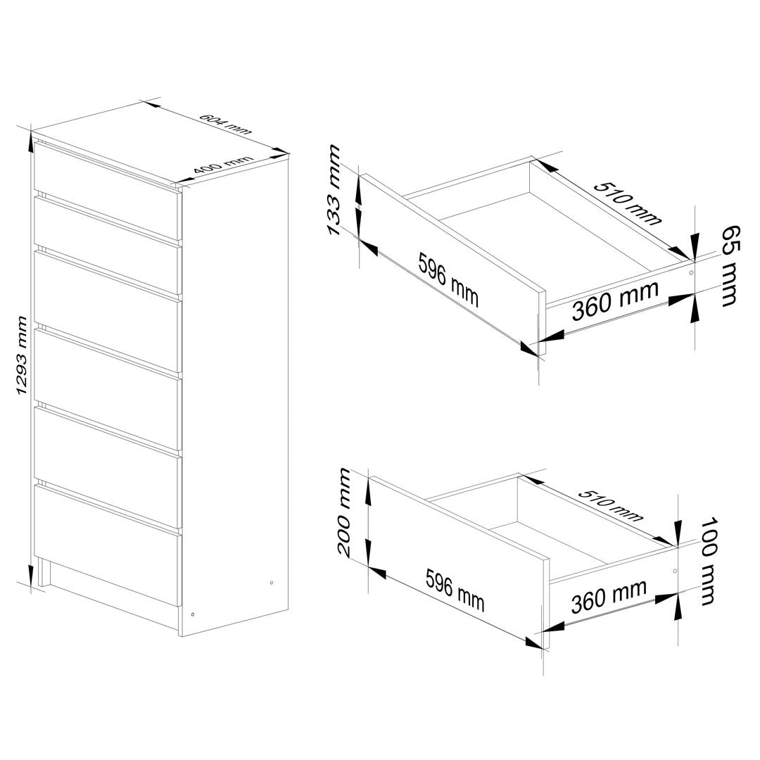 Komód 6 fiókkal 60 x 130 x 40 cm fehér barna