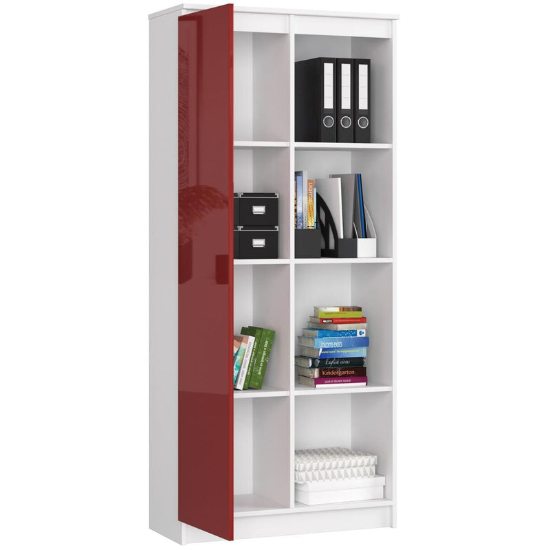 Könyves szekrény 1 ajtóval 4 polccal 80 x 180 x 35 cm fehér piros