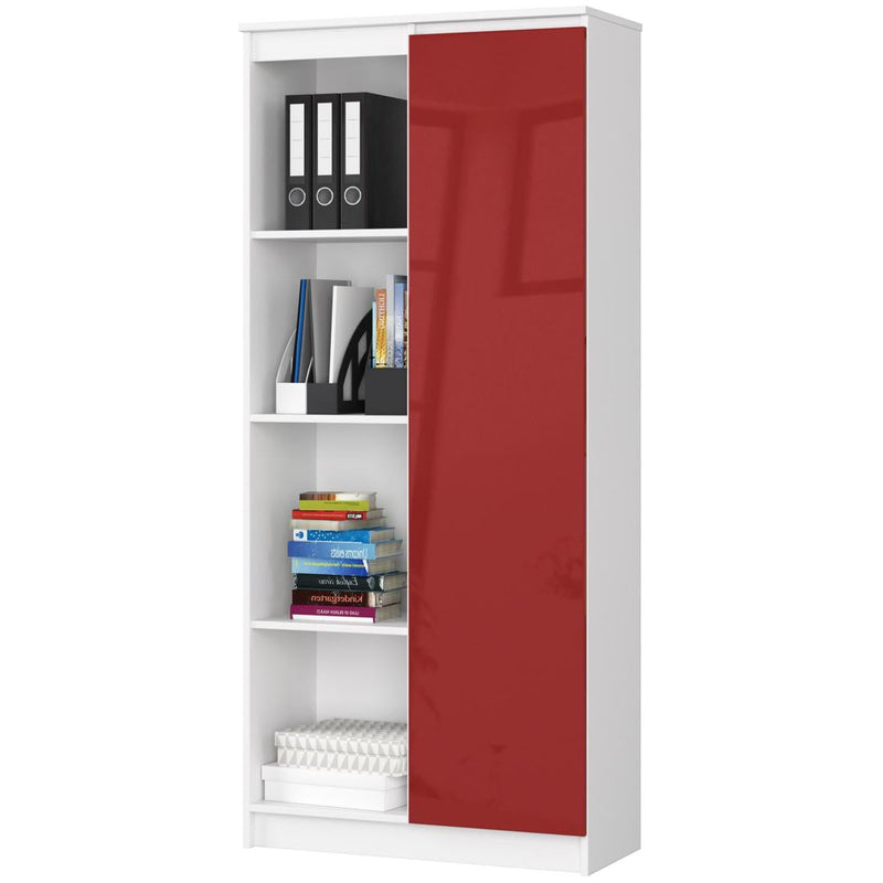 Könyves szekrény 1 ajtóval 4 polccal 80 x 180 x 35 cm fehér piros