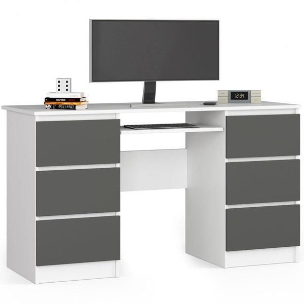 Számítógépasztal 6 fiókkalkal és billentyűzet tartóval 135 x 77 x 50 cm fekete fehér