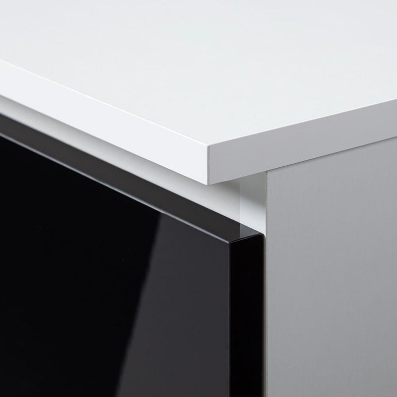 Számítógépasztal sarokra balos 1 ajtóval 3 fiókkal 2 polccal 155 x 77 x 85 cm fehér fekete