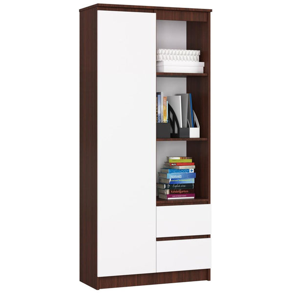 Könyves szekrény 1 ajtóval 2 fiókkal 3 polccal 80 x 180 x 35 cm v2 wenge fehér