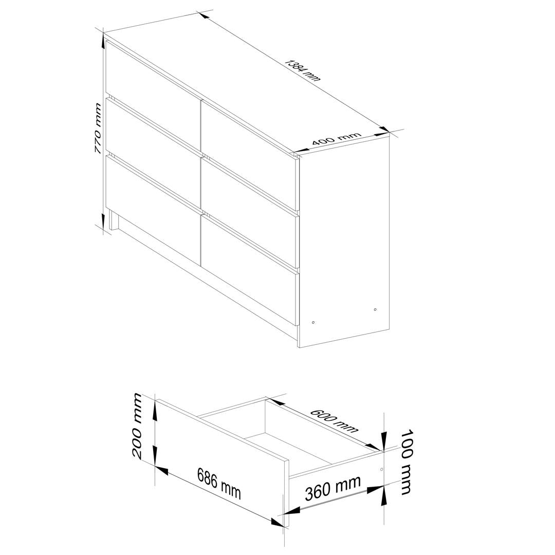 Komód 6 fiókkal 138 x 40 x 77 cm fehér barna v2