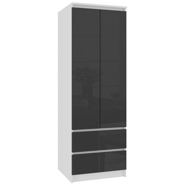 Ruhás szekrény Star 2 ajtóval 2 fiókkal 60 x 180 x 51 cm fekete fényes fehér