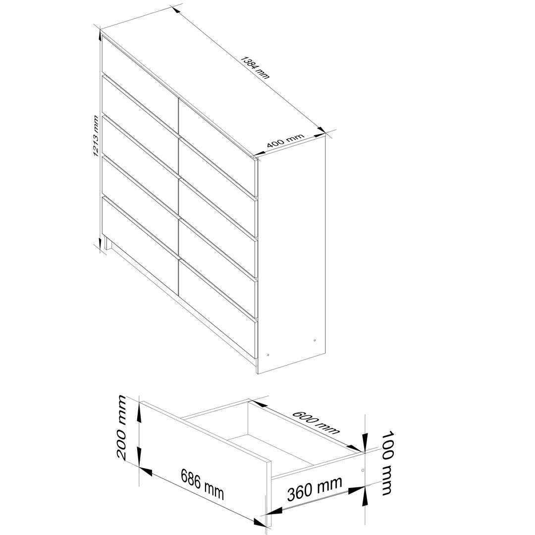 Komód 10 fiókkal 138 x 121 x 40 cm fehér barna