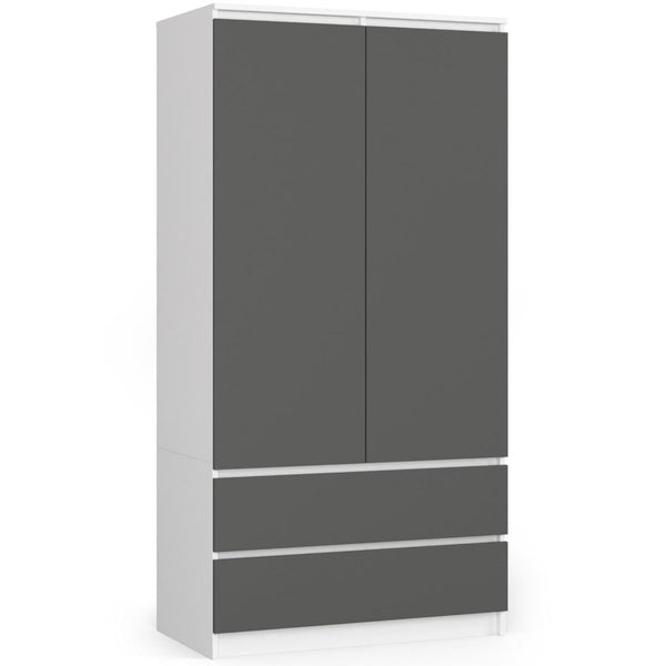 Ruhás szekrény 2 ajtóval 2 fiókkal 90 x 180 x 51 cm fehér fekete