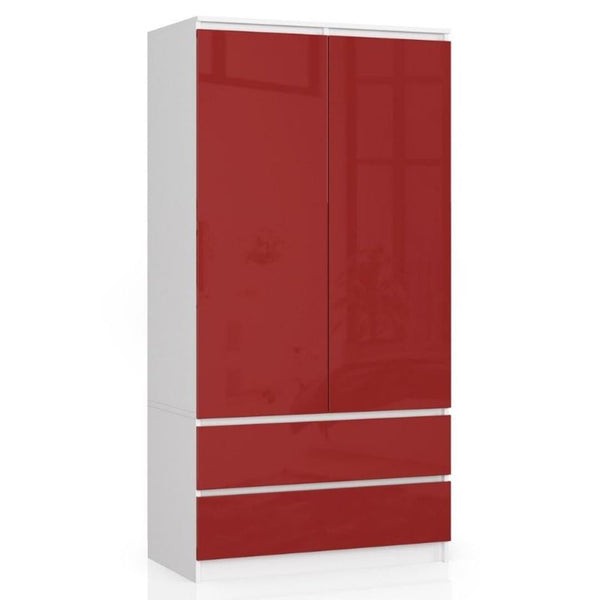 Ruhás szekrény 2 ajtóval 2 fiókkal 90 x 180 x 51 cm fehér piros
