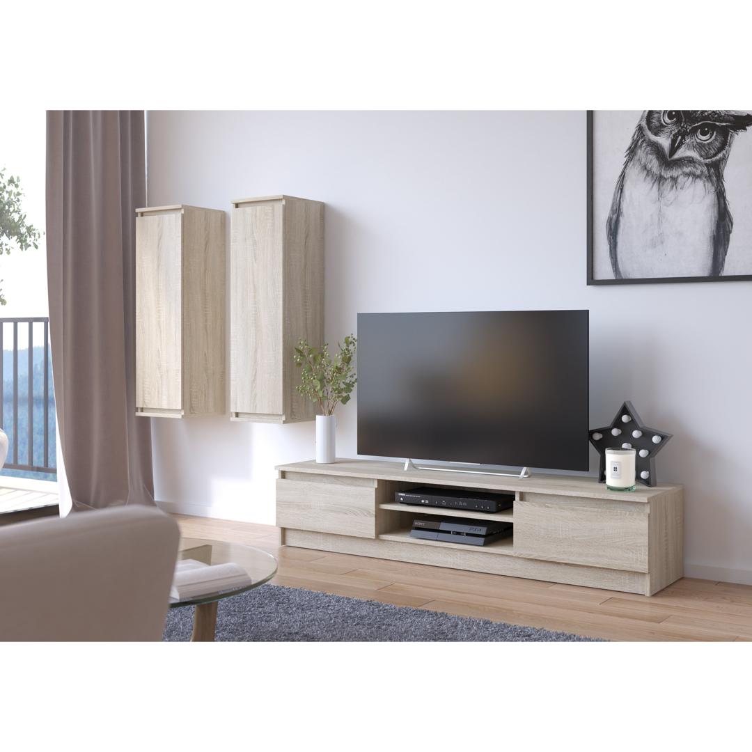 Nappali szekrény készlet 2 db fali szekrénnyel és TV komóddal 240 x 140 x 40 cm sonoma