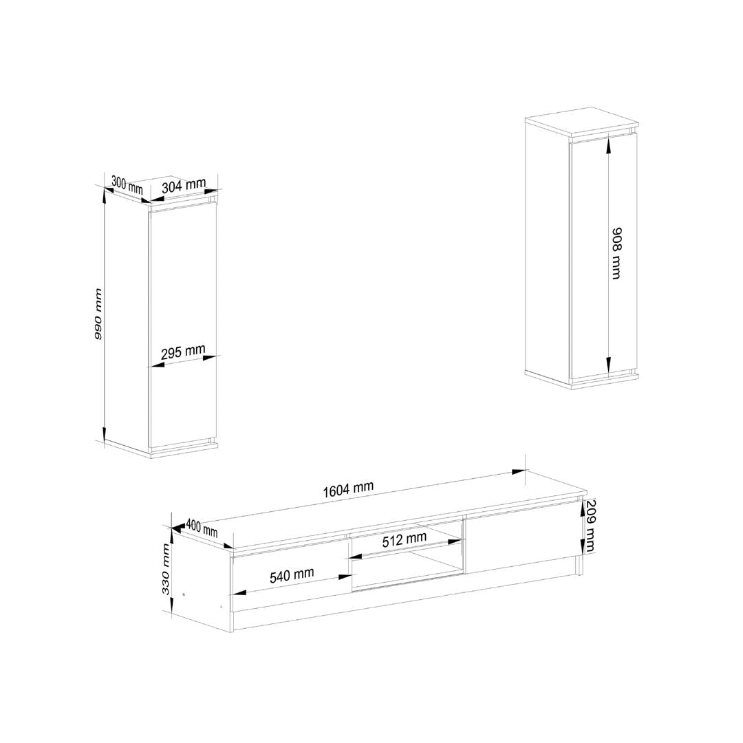 Nappali szekrény készlet 2 db fali szekrénnyel és TV komóddal 240 x 140 x 40 cm sonoma