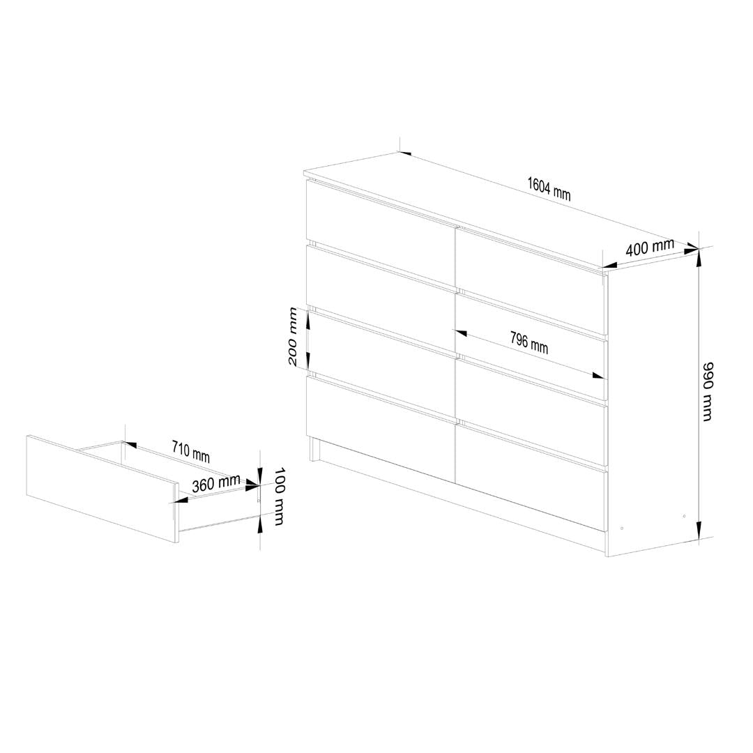 Komód 8 fiókkal 160 x 40 x 99 cm fehér sonoma