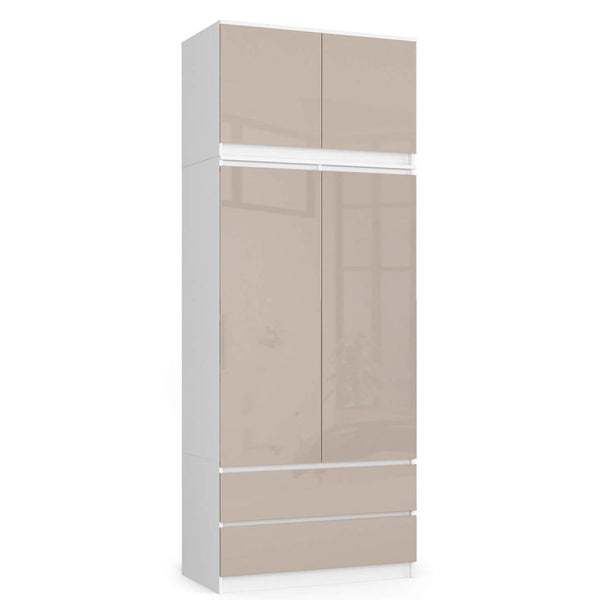 Ruhás szekrény bővítéssel 4 ajtóval 2 fiókkal 90 x 234 x 51 cm fehér barna