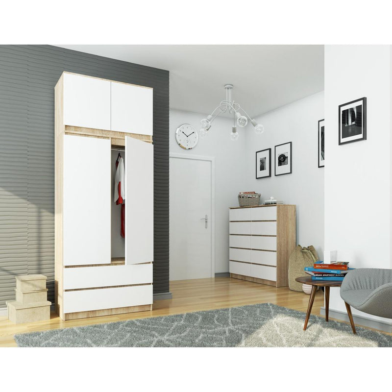 Ruhás szekrény bővítéssel 4 ajtóval 2 fiókkal 90 x 234 x 51 cm sonoma fehér