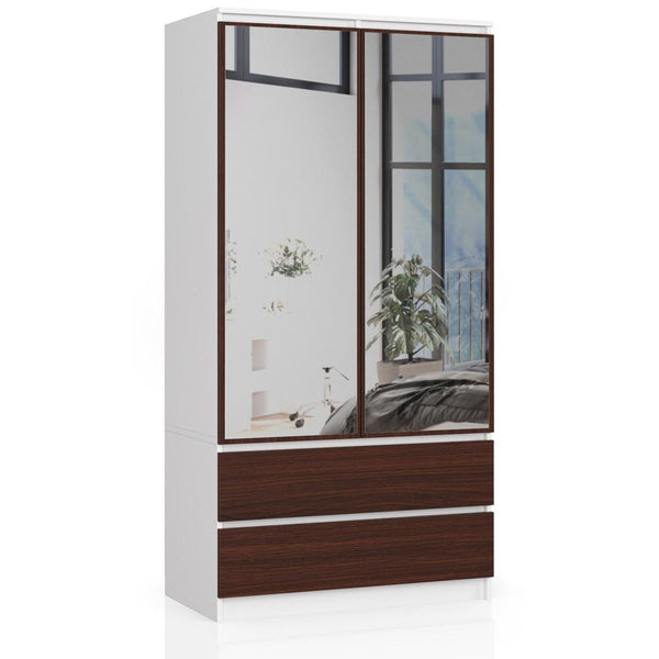 Ruhás szekrény 2 ajtóval 2 fiókkal és tükörrel 90 x 51 x 180 cm fehér wenge