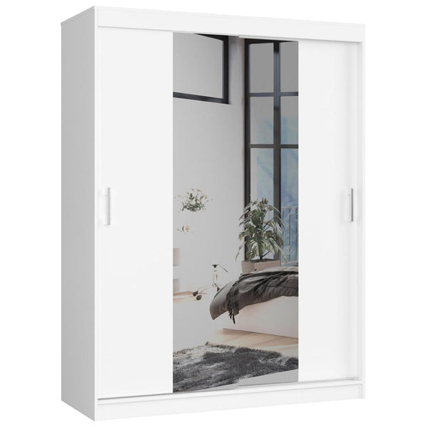 Ruhás szekrény görgős ajtókkal és tükörrel 150 x 60 x 200 cm fehér