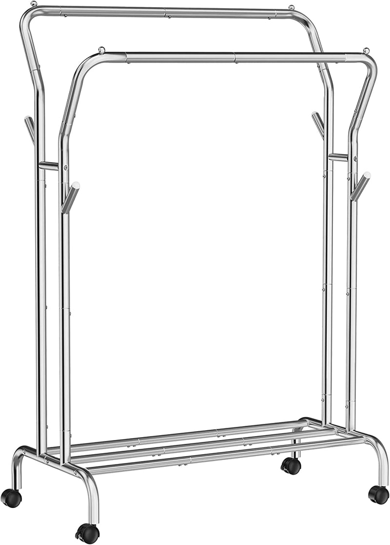 SONGMICS Ruhaszárító, Ruhaszárító, Dupla Ruhasín, Nehéz Teherbírású Fém Vázzal, Kerekekkel és Polccal, Összesen 100 kg Terhelhetőség, 103,5 cm Széles, Ruhatárolás, Ezüst