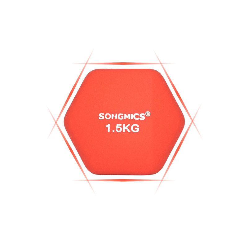SONGMICS 2db-os súlyzókészlet, 2 x 1,5 csúszásmentes neoprén bevonatú kézi súlyzó matt felülettel, otthoni edzés, fitnesz gyakorlat, narancssárga