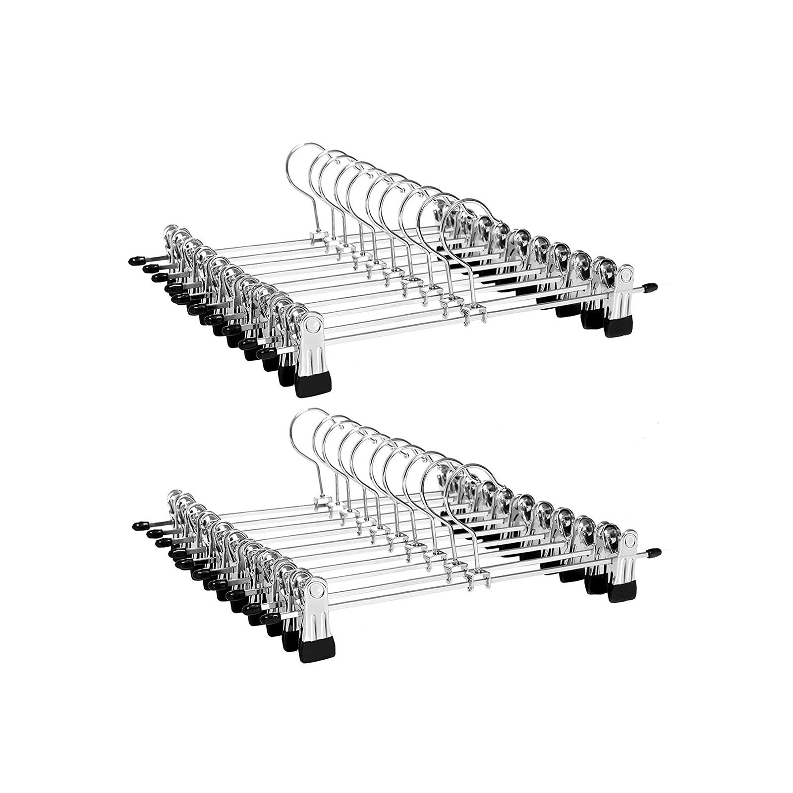 Fém akasztó készlet nadrághoz, 20 db, csúszásgátló kampók kapcsokkal nadrághoz és zoknihoz, hossza 31 cm, robusztus, ezüst és fekete, 31 x 10,5 cm, SONGMICS
