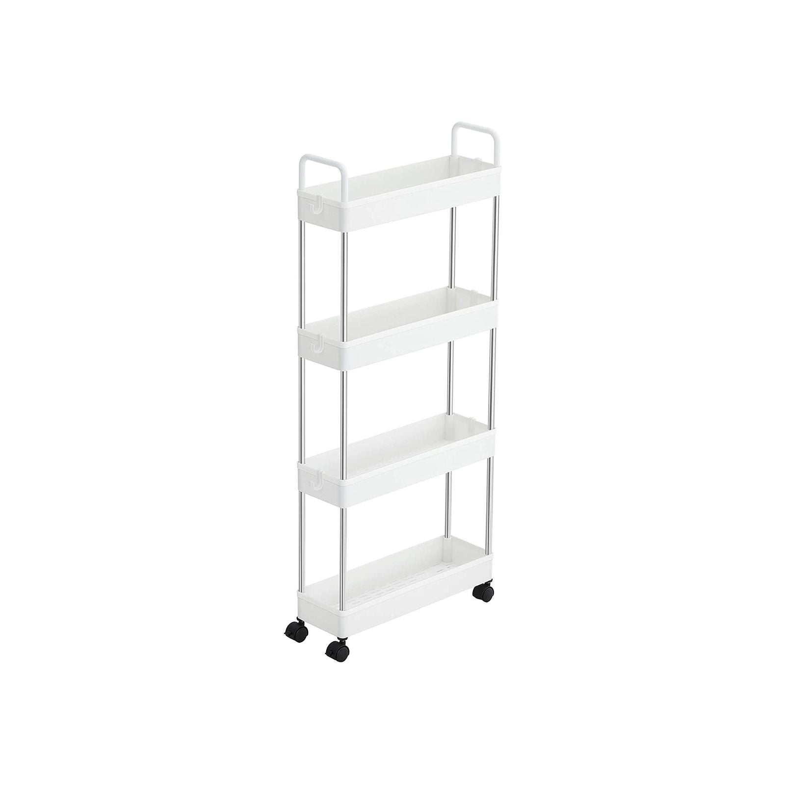 SONGMICS Tároló Kocsi, 4 Szintes Konyhai Tároló Kocsi, Fürdőszoba Kocsi, Kerekekkel és Fogantyúkkal, 40 x 13 x 93 cm méretben, Fehér színben,