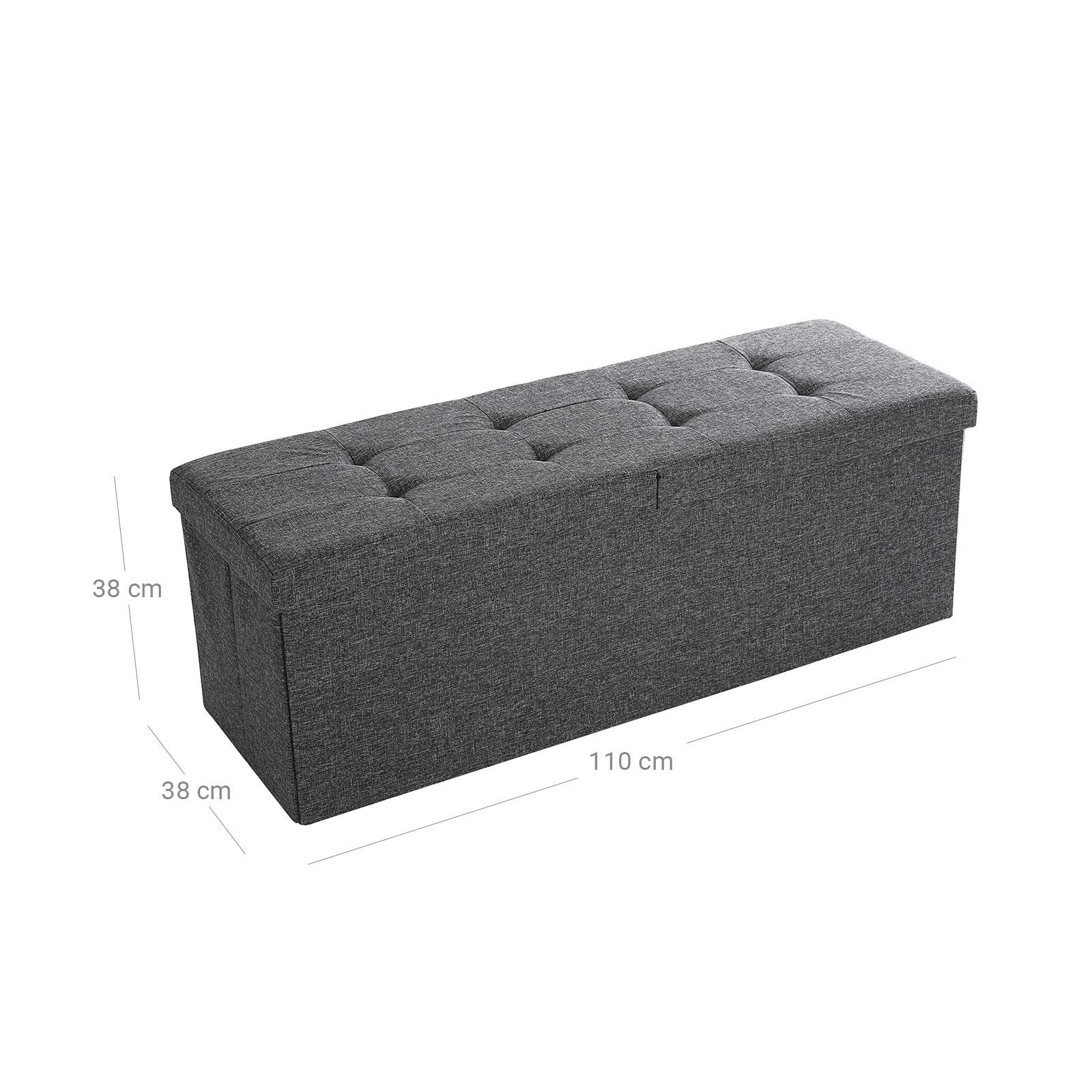 SONGMICS 120L Tároló Puff Pados Ülőke, Fordítható Fedéllel, 300 kg Terhelhetőség, 110 x 38 x 38 cm (H x SZ x M), Sötét Szürke