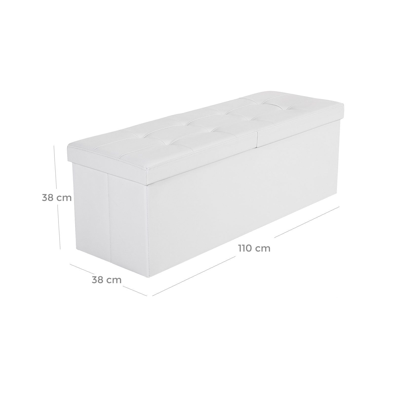 SONGMICS 120L Összehajtható Puff Pados Tároló Láda Tároló Kocka Fordítható Fedéllel Cipő Pados Ülőke 300 kg Terhelhetőség Fehér 110 x 38 x 38 cm