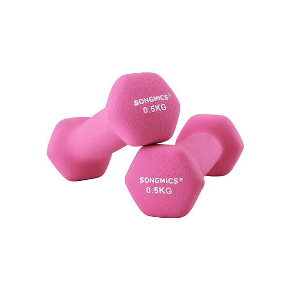 SONGMICS 2 db-os súlyzókészlet, 2 db 0,5 kg-os csúszásmentes neoprén bevonatú kézi súlyzók matt felülettel, otthoni edzés, fitnesz edzés, rózsaszín
