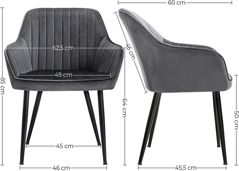 Étkezőszék, karosszék, kárpitozott szék, ülőfelület szélessége: 49 cm, fém lábak, bársony huzat, max. 110 kg terhelhetőség, nappalihoz, hálószobához, kék LDC088Q01, SONGMICS