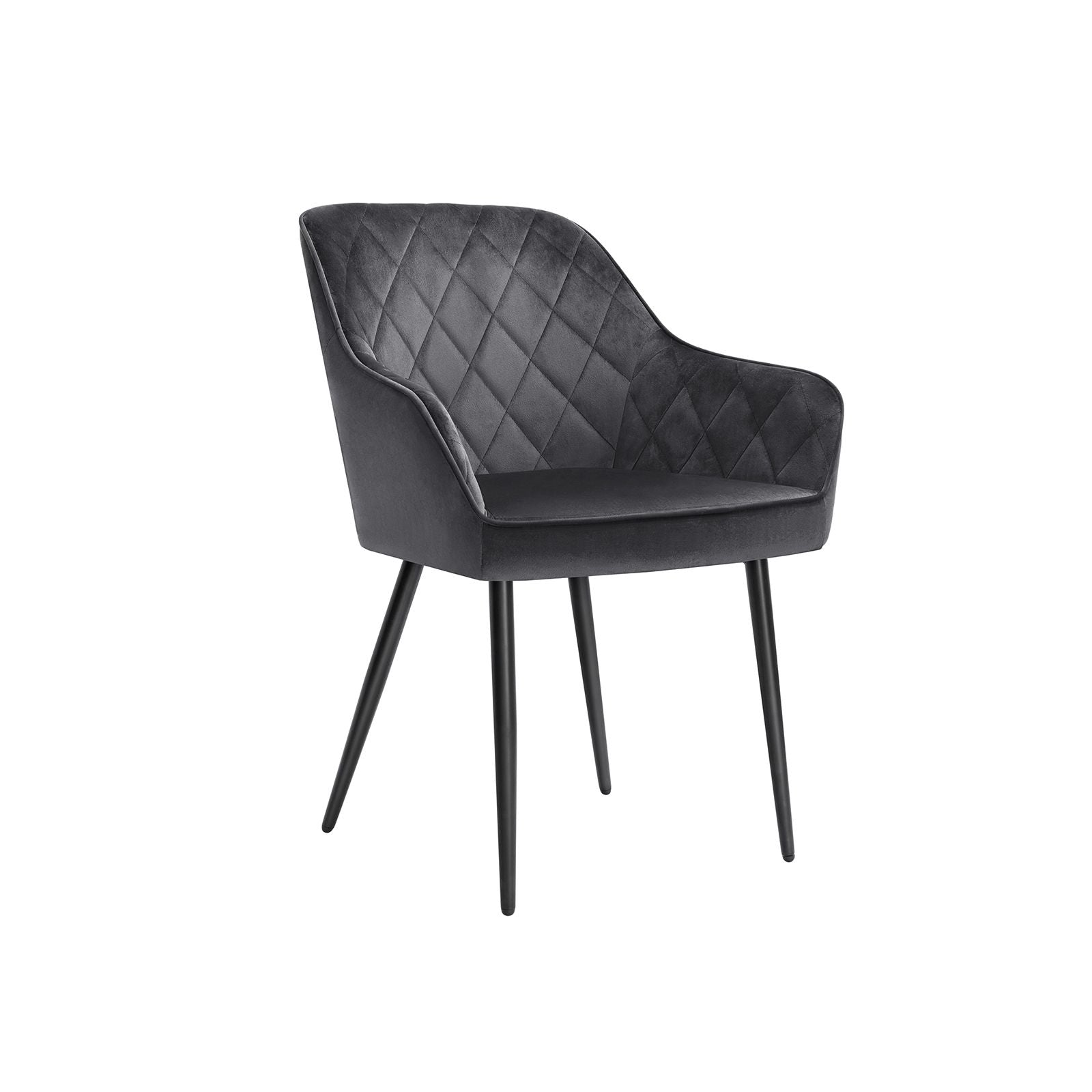 SONGMICS Ebédlőszék, Kárpitozott Szék Kartámasszal, Ülésszélesség 49 cm, Fém Lábakkal, Bársony Borítás, Akár 110 kg Teherbírás, Tanulmányi, Nappali, Hálószoba, Szürke