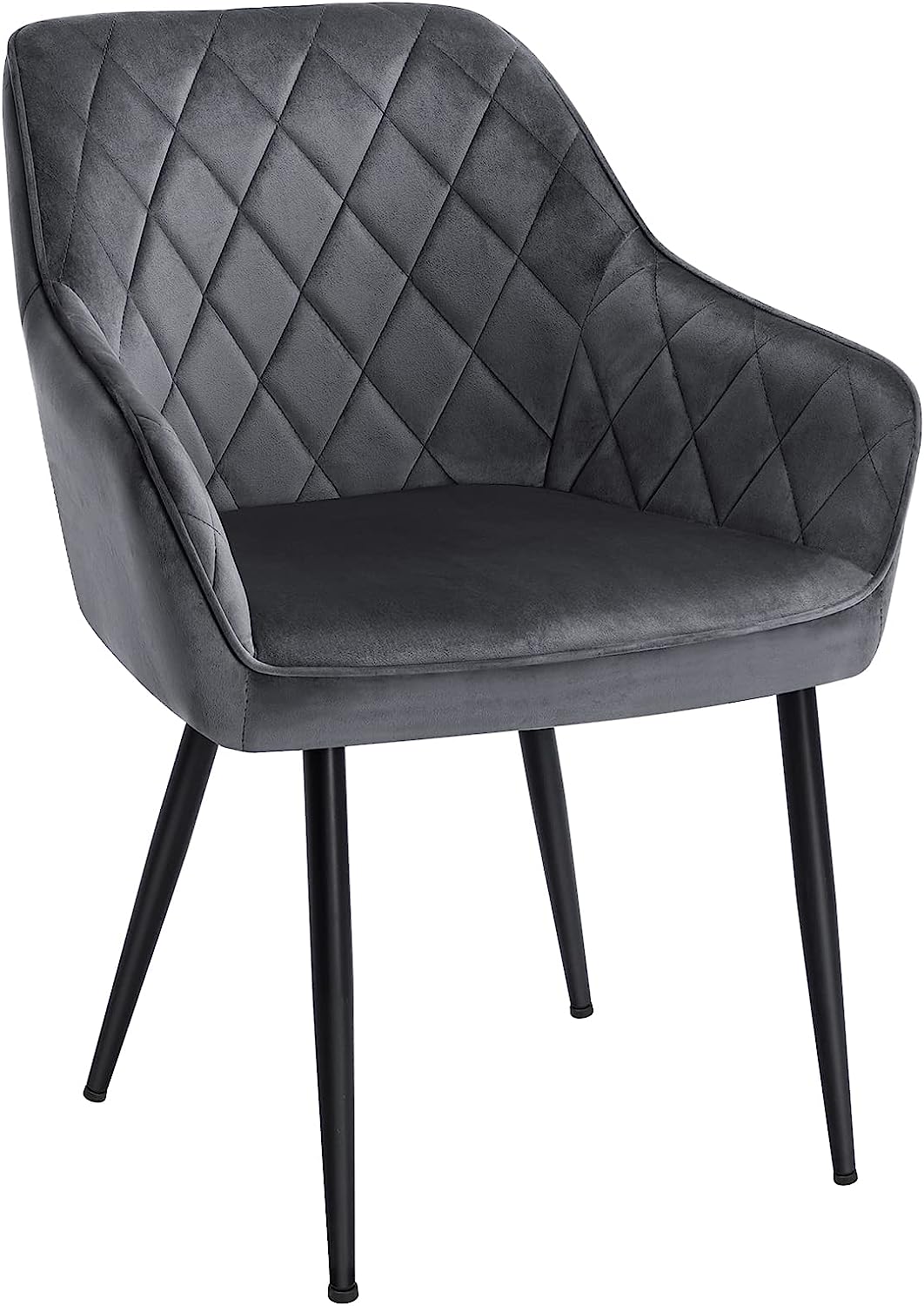 SONGMICS Ebédlőszék, Kárpitozott Szék Kartámasszal, Ülésszélesség 49 cm, Fém Lábakkal, Bársony Borítás, Akár 110 kg Teherbírás, Tanulmányi, Nappali, Hálószoba, Szürke