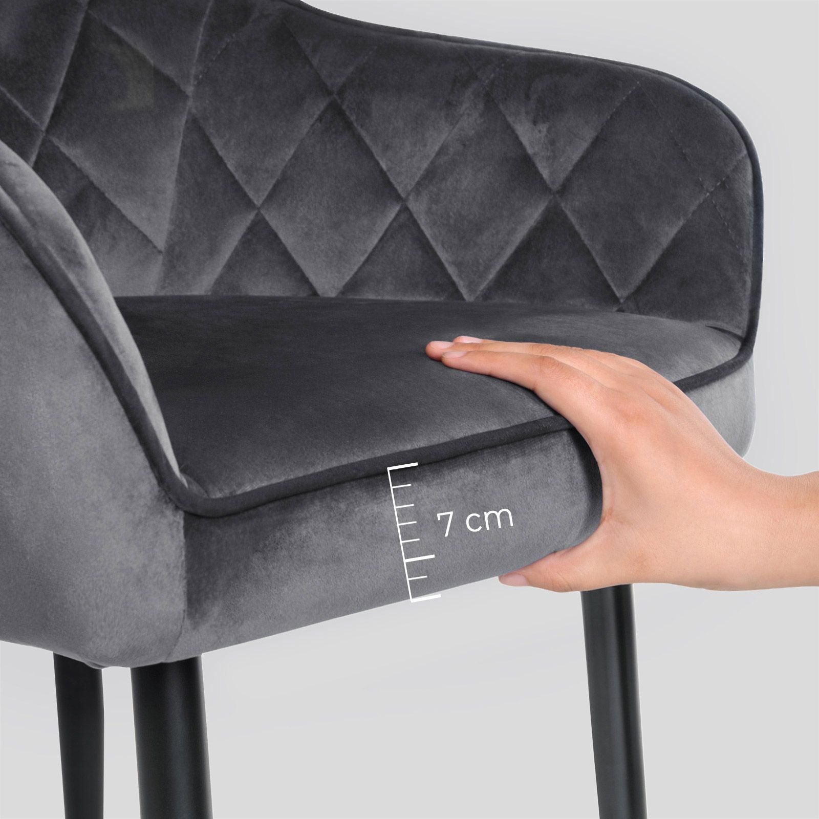 SONGMICS Ebédlőszék, Kárpitozott Szék Kartámasszal, Ülésszélesség 49 cm, Fém Lábakkal, Bársony Borítás, Akár 110 kg Teherbírás, Tanulmányi, Nappali, Hálószoba, Szürke
