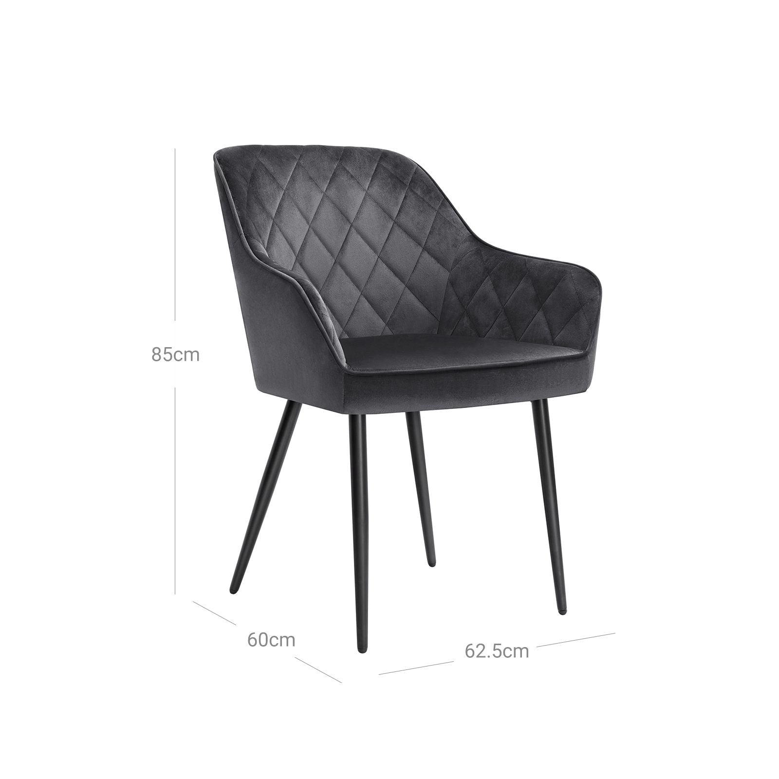 SONGMICS Ebédlőszék, Kárpitozott Szék Kartámasszal, Ülésszélesség 49 cm, Fém Lábakkal, Bársony Borítás, Akár 110 kg Teherbírás, Tanulmányi, Nappali, Hálószoba, Szürke